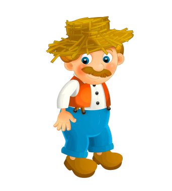 Çizgi film karakteri mutlu çiftçi beyaz arka planda izole - çocuklar için illüstrasyon