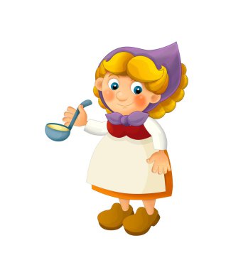 Çizgi film karakteri mutlu çiftçi kadın beyaz arka planda izole - çocuklar için çizim