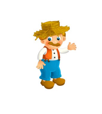 Çizgi film karakteri mutlu çiftçi beyaz arka planda izole - çocuklar için illüstrasyon