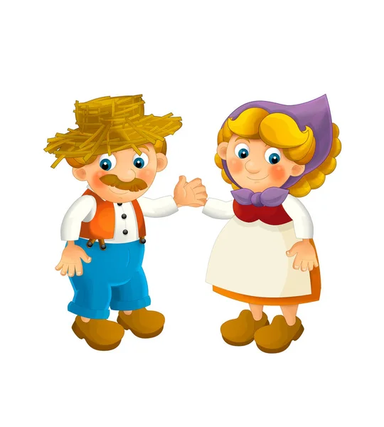 Мультфильм фермерский характер счастливый фермер мужчина и женщина изолированы на белом фоне - иллюстрация для детей — стоковое фото