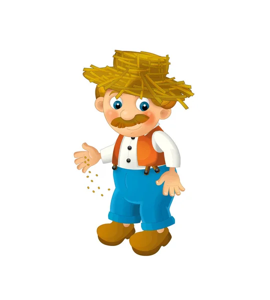 Cartoon Farm Charakter glücklich Bauer Mann isoliert auf weißem Hintergrund - Illustration für Kinder — Stockfoto