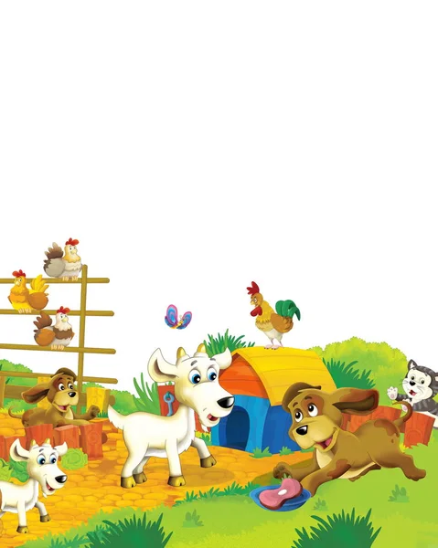 Cartoon Farm scena con capra animale divertirsi su sfondo bianco - illustrazione per bambini — Foto Stock