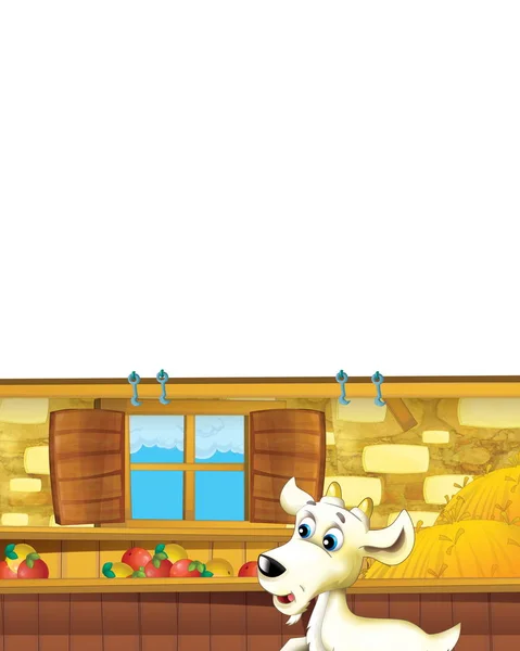 Cartoon farma scéna se zvířecí kozou baví na bílém pozadí - ilustrace pro děti — Stock fotografie