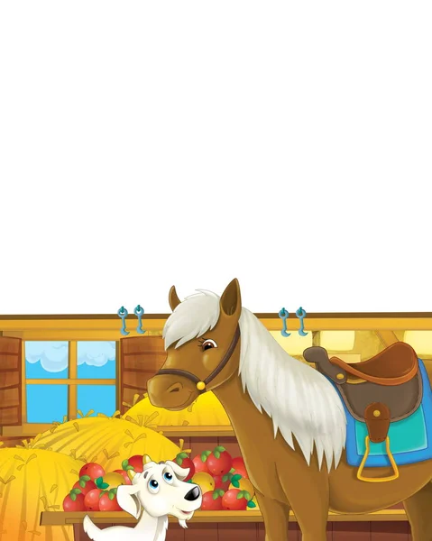 Cartoon scene with horse having fun on the farm on white background - illustration for children — Stock Photo, Image