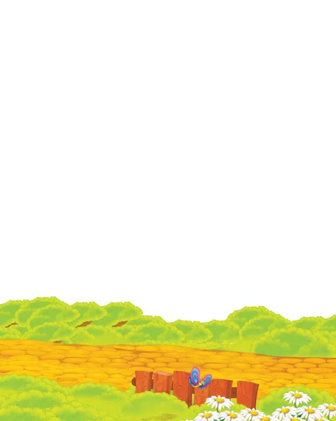 하얀 배경에 농장 목장 이 있는 만화 장면 - 아이들을 위한 삽화 — 스톡 사진