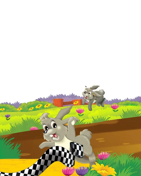 Scena rysunkowa z królikiem na farmie bawiącej się na białym tle - ilustracja dla dzieci — Zdjęcie stockowe
