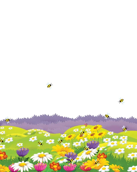 Cartoon scene with nature meadow on white background - illustration for children — ストック写真
