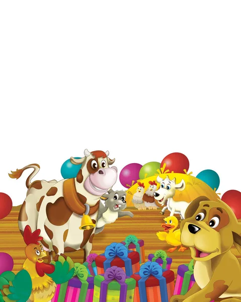 Cartoon scene with cow having fun on the farm on white background - illustration for children — Stock Photo, Image