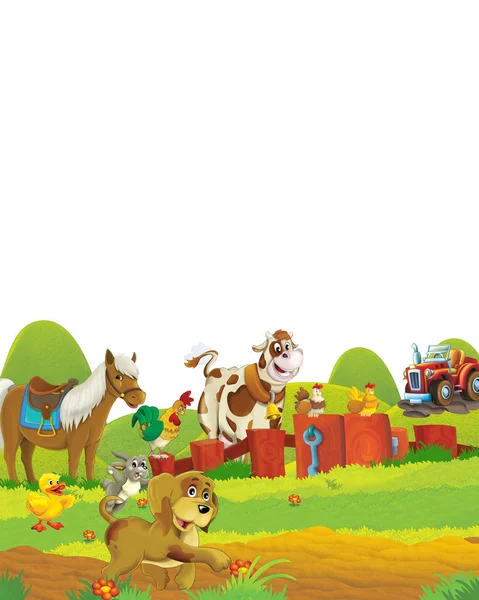 Cartoon scene with dog having fun on the farm on white background - illustration for children — Stock Photo, Image