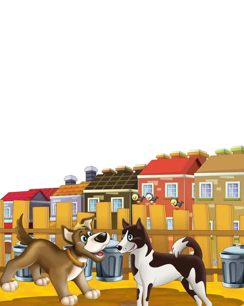 Cartoon scene with dog having fun in the city on white background - illustration for children — Stock Photo, Image