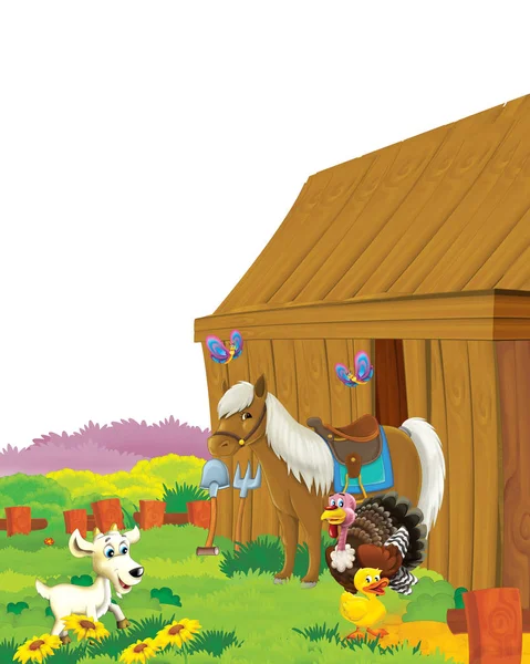 Cartoon scene with horse having fun on the farm on white background - illustration for children — Stock Photo, Image