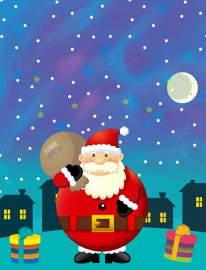 Noel Baba ile Noel mutlu sahnesi - çocuklar için çizim
