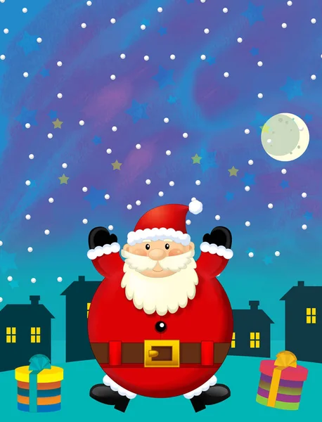 Natale felice scena con Babbo Natale - illustrazione per bambini — Foto Stock