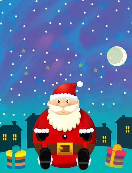 Christmas happy scene with santa claus - illustration for children — Stock Photo, Image