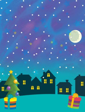 Geceleyin mutlu ve komik bir çizgi film. Çocuklar için resimli Noel ağacı.