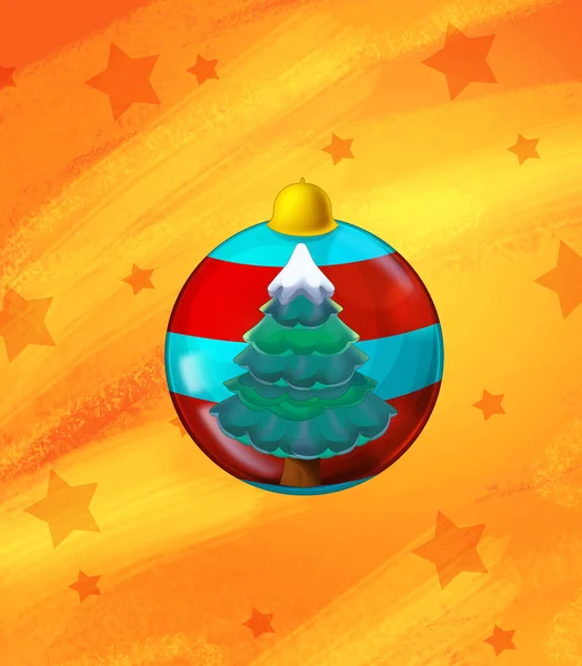 Escena de dibujos animados con adornos navideños y estrellas sobre fondo naranja abstracto para diferentes usos - ilustración para niños —  Fotos de Stock