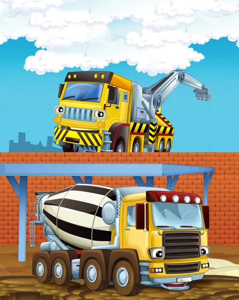 Cartoon scene met industrie auto 's op de bouwplaats - illustratie voor kinderen — Stockfoto
