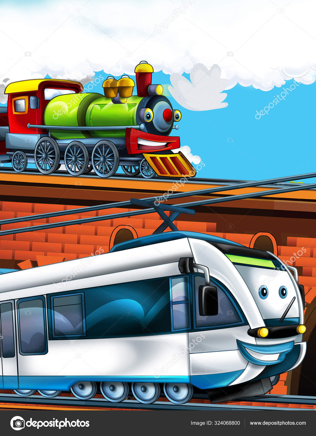 Cartoon funny looking train on the train station near the city - illustration for children Stock Photo by ©illustrator_hft 324068800 Cartoon funny looking train on the train station near the city - illustration for children Stock Photo by ©illustrator_hft 324068800