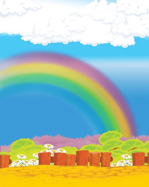 Scena dei cartoni animati con divertente casa di campagna sulla collina - illustrazione per bambini — Foto Stock