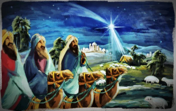 Religiöse Illustration Drei Könige - und heilige Familie - Tradition — Stockfoto