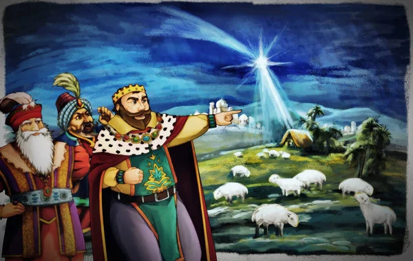 Religiöse Illustration Drei Könige - und heilige Familie - Tradition — Stockfoto
