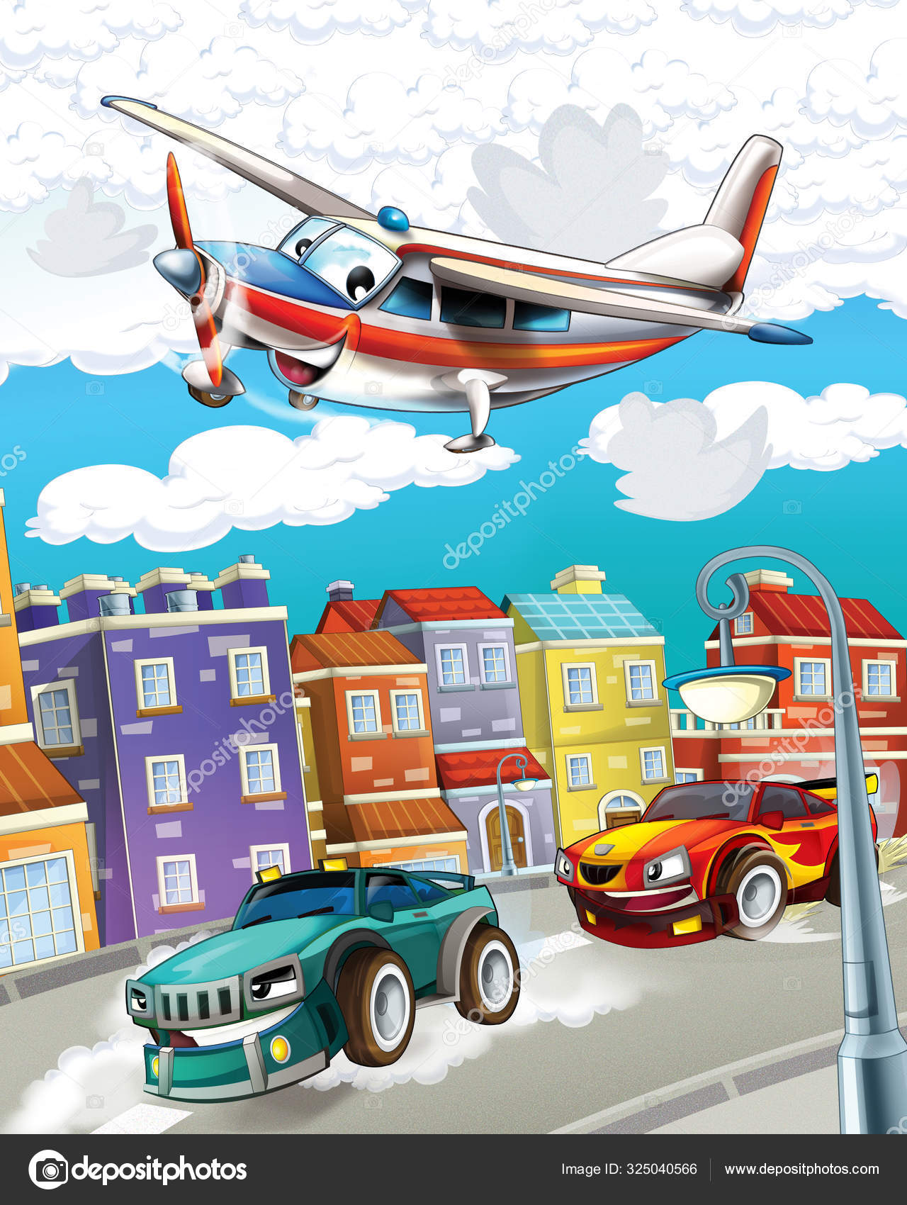 Cartoon scene with super car racing and observing plane is flying over - illustration for children Stock Photo by ©illustrator_hft 325040566 Cartoon scene with super car racing and observing plane is flying over - illustration for children Stock Photo by ©illustrator_hft 325040566