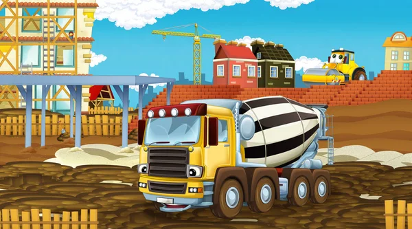 Cartoon scene with industry cars on construction site - illustration for children — Stock Photo, Image