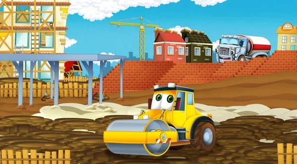 Cartoon scene with industry cars on construction site - illustration for children — Stock Photo, Image