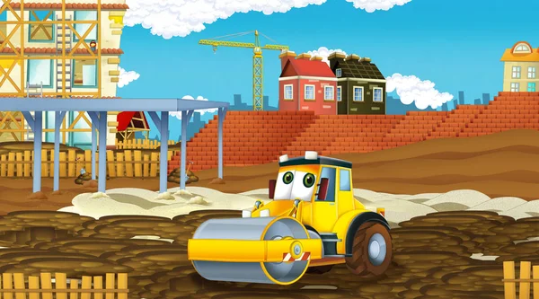 Cartoon scene with industry cars on construction site - illustration for children — Stock Photo, Image