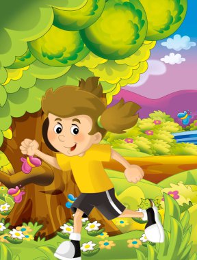 Çocuk parkta eğleniyor - çocuklar için illüstrasyon karikatür mutlu ve komik sahne