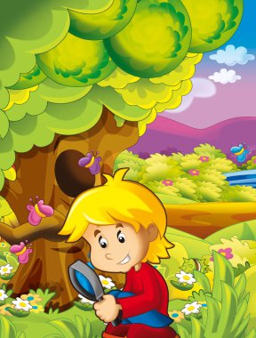 Çocuk parkta eğleniyor - çocuklar için illüstrasyon karikatür mutlu ve komik sahne