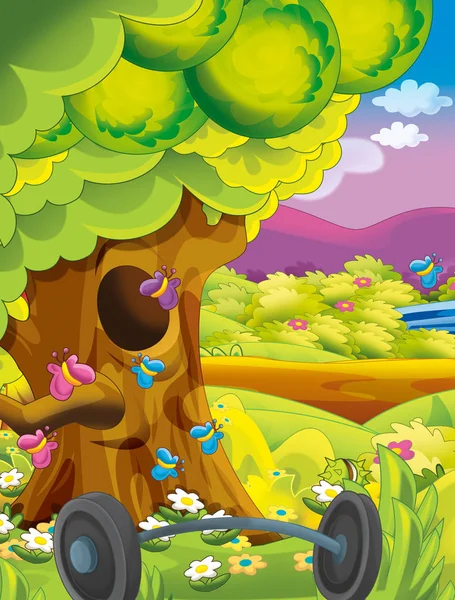 Cartoon-Sommerszene mit Wiese im Wald Illustration für Kinder — Stockfoto