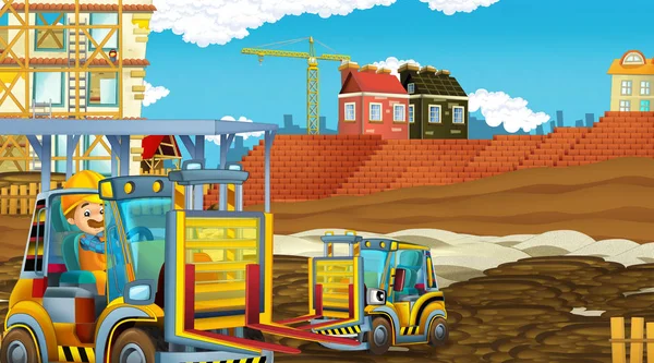 Cartoon scene with industry cars on construction site - illustration for children — Stock Photo, Image