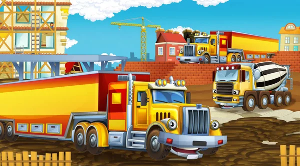 Cartoon scene with industry cars on construction site - illustration for children — Stock Photo, Image