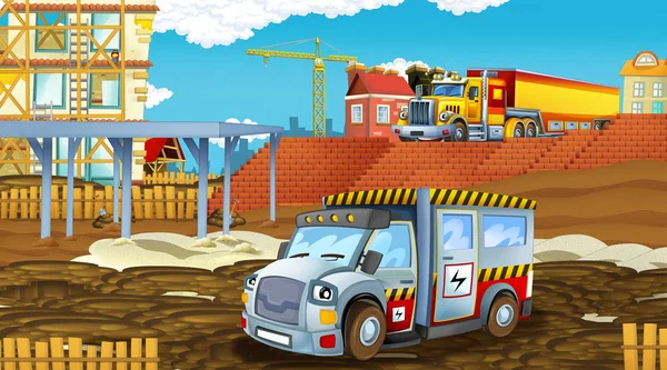 Cartoon scene met industrie auto 's op de bouwplaats - illustratie voor kinderen — Stockfoto