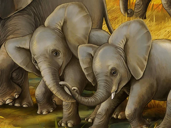 Scena del fumetto con elefante famiglia safari illustrazione per bambini — Foto Stock