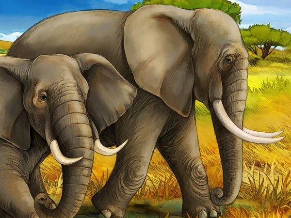 Escena de dibujos animados con elefante safari familiar ilustración para niños — Foto de Stock