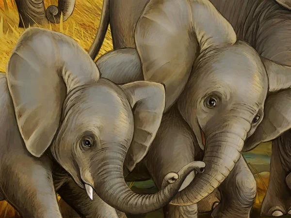 Cartoon scene with elephant family safari illustration for children — Stock Photo, Image