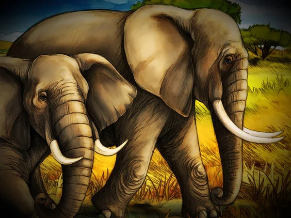 Cartoon scene with elephant family safari illustration for child — Stock Photo, Image