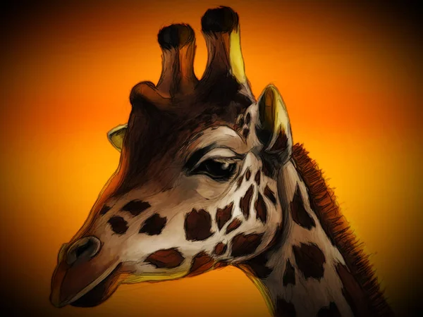 Tecknad safari scen med giraffer familj äter på ängen - — Stockfoto