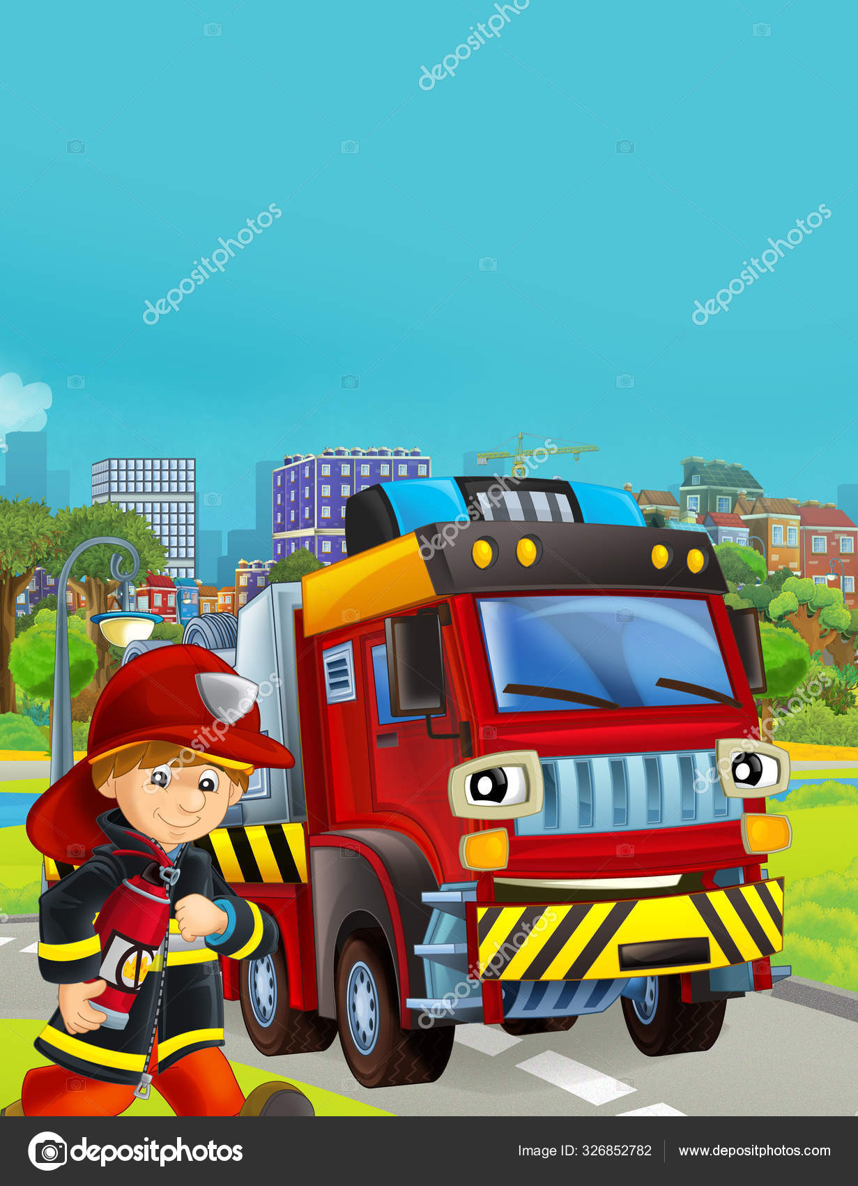 消防車が路上にいる漫画シーン イラスト情報 ストック写真 C Illustrator Hft