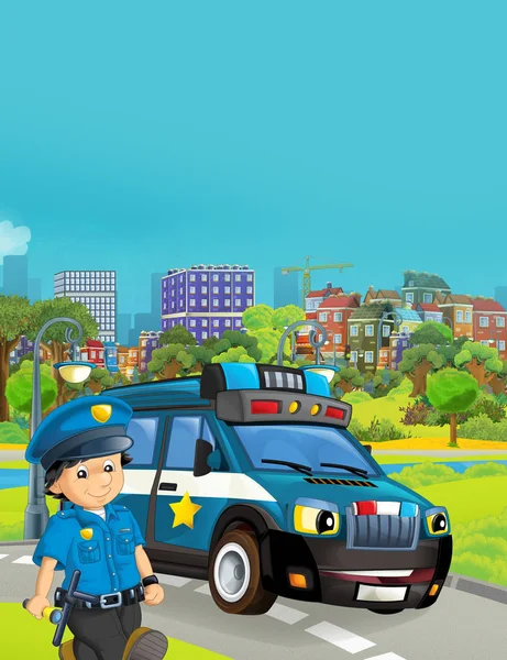 道路上の警察車両と漫画シーン-イラスト — ストック写真
