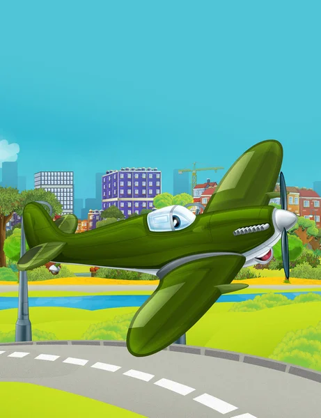 Zeichentrickszene mit Militärflugzeug in der Nähe der Parkstraße - Illustration für Kinder — Stockfoto
