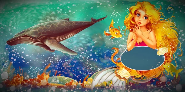 Kreskówka scena z syrena księżniczka pływanie w pod wodą k — Zdjęcie stockowe