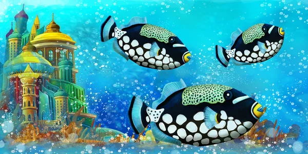 Мультяшна сцена з рибами в прекрасному підводному царстві кораловий риф ілюстрація для дітей — стокове фото