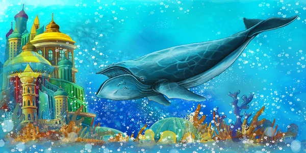 Escena de dibujos animados con peces en el hermoso arrecife de coral reino submarino - ilustración para niños — Foto de Stock