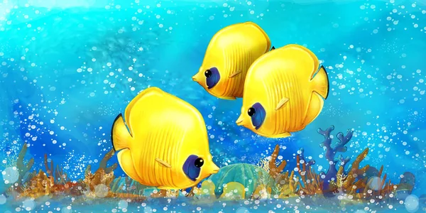 Cartoon scene met vissen in het prachtige onderwater koninkrijk koraalrif - illustratie voor kinderen — Stockfoto