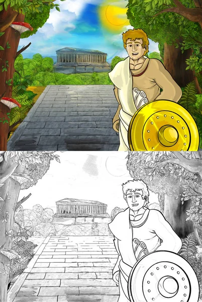 Cartoon scene met Romeinse of Griekse oude karakter in de buurt van een — Stockfoto