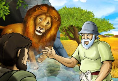 Yunan ya da Romalı savaşçının ya da filozofun Nemea aslanla savaştığı bir çizgi film sahnesi