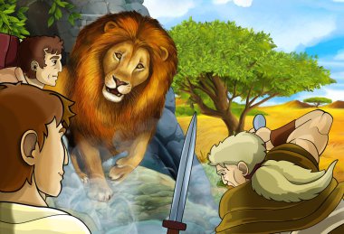 Yunan ya da Romalı savaşçının ya da filozofun savaştığı bir çizgi film sahnesi